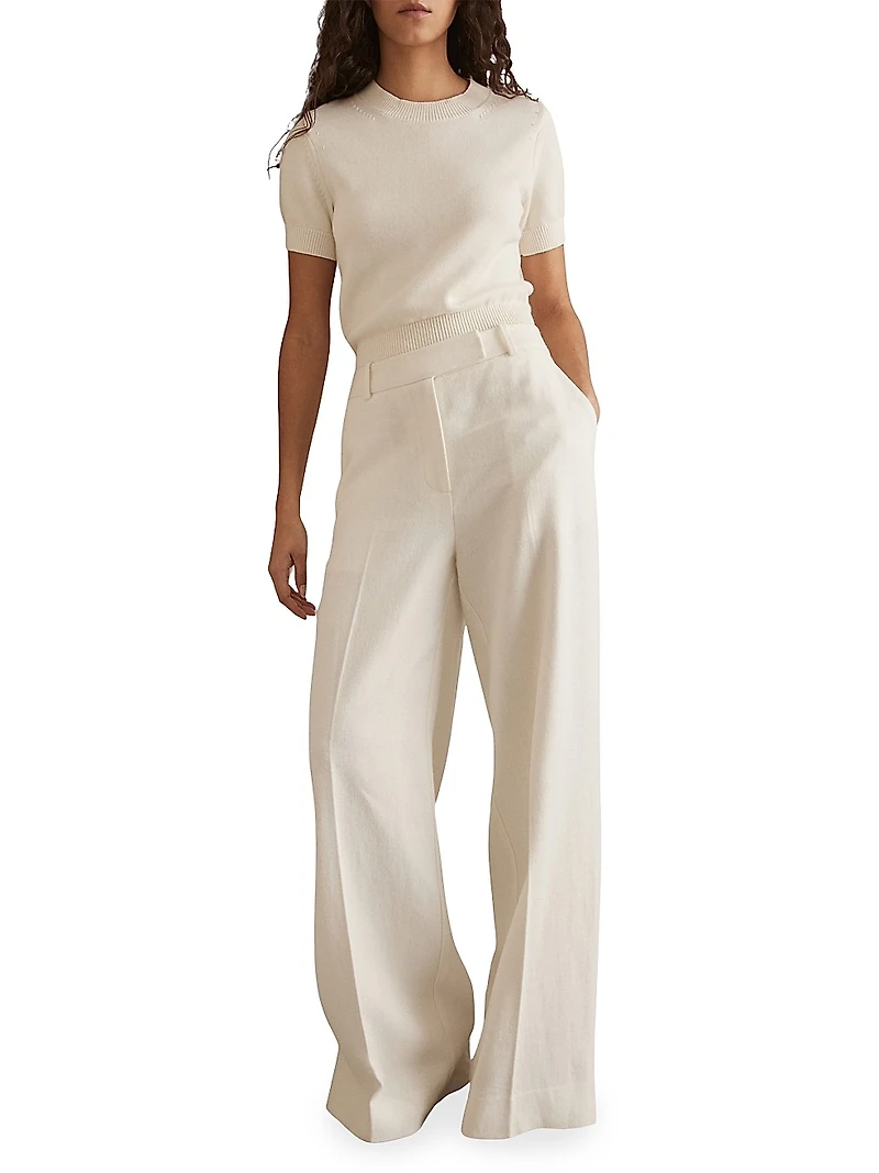 Devon Linen-Blend Wide-Leg Trousers