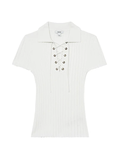 Poppy Tie-Neck Rib-Knit Top