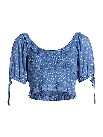 LoveShackFancy x Visit Savannah Molly Smocked Cropped Top
