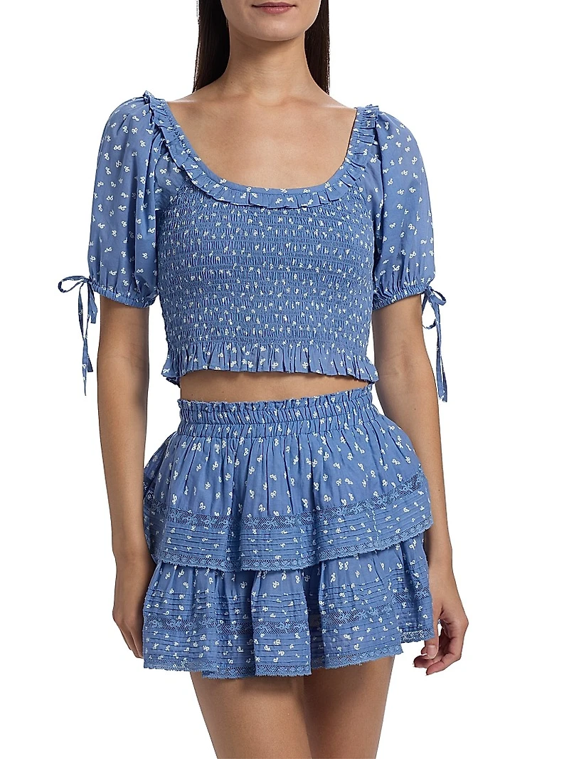 LoveShackFancy x Visit Savannah Molly Smocked Cropped Top