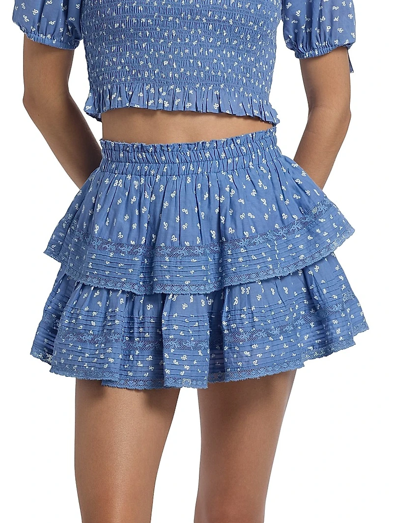 LoveShackFancy x Visit Savannah Ruffle Bow Printed Miniskirt