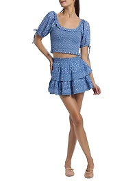 LoveShackFancy x Visit Savannah Ruffle Bow Printed Miniskirt