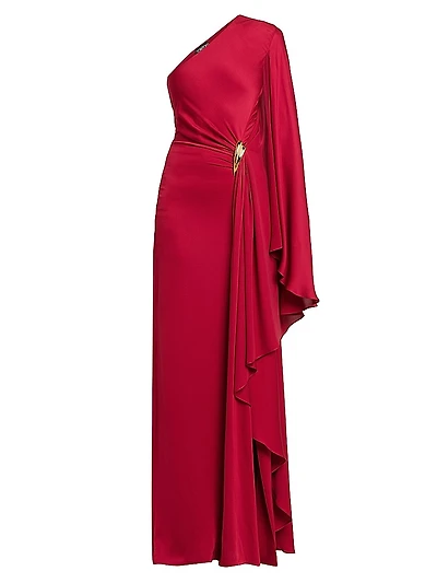 One-Shoulder Silk Satin Drape Gown