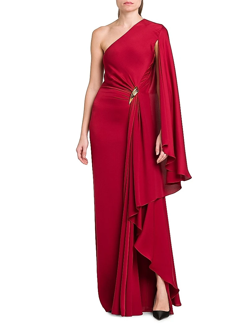 One-Shoulder Silk Satin Drape Gown