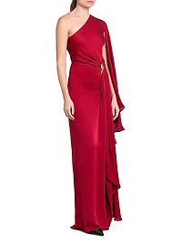 One-Shoulder Silk Satin Drape Gown