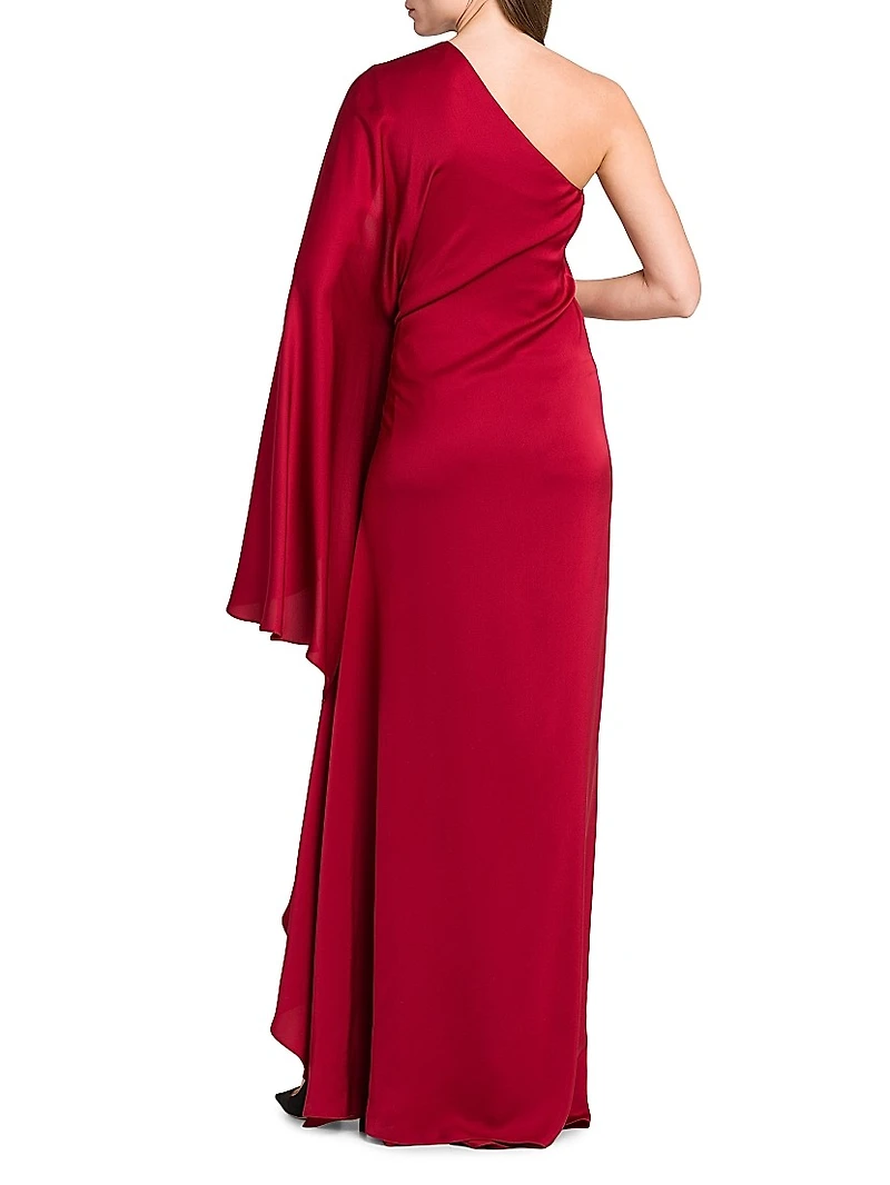 One-Shoulder Silk Satin Drape Gown