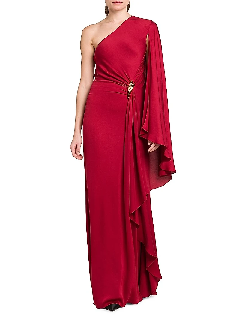 One-Shoulder Silk Satin Drape Gown