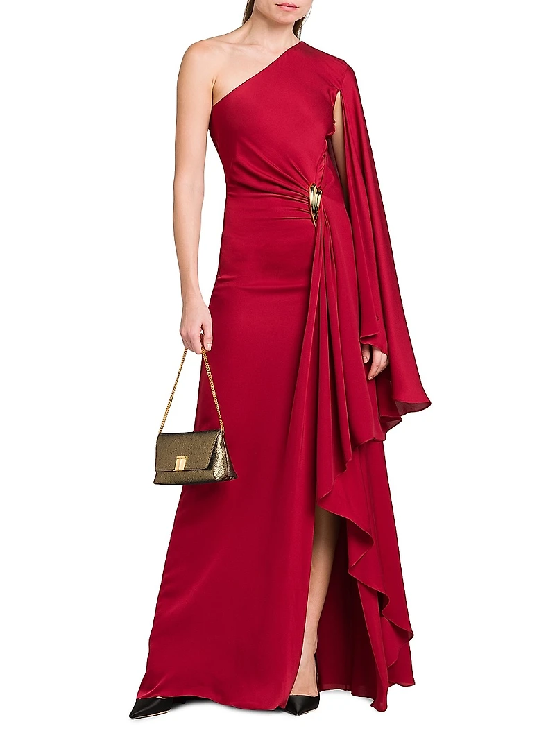 One-Shoulder Silk Satin Drape Gown