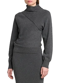 Wrap Collar Cashmere-Cotton Turtleneck