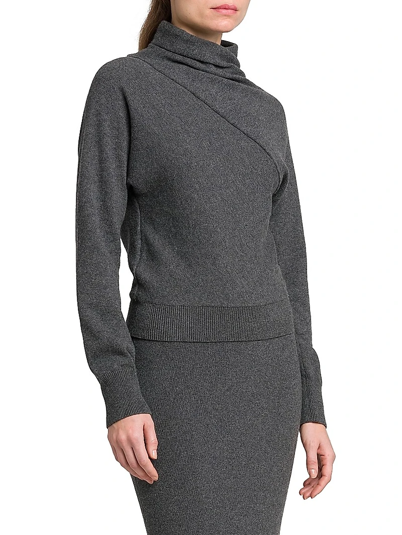 Wrap Collar Cashmere-Cotton Turtleneck