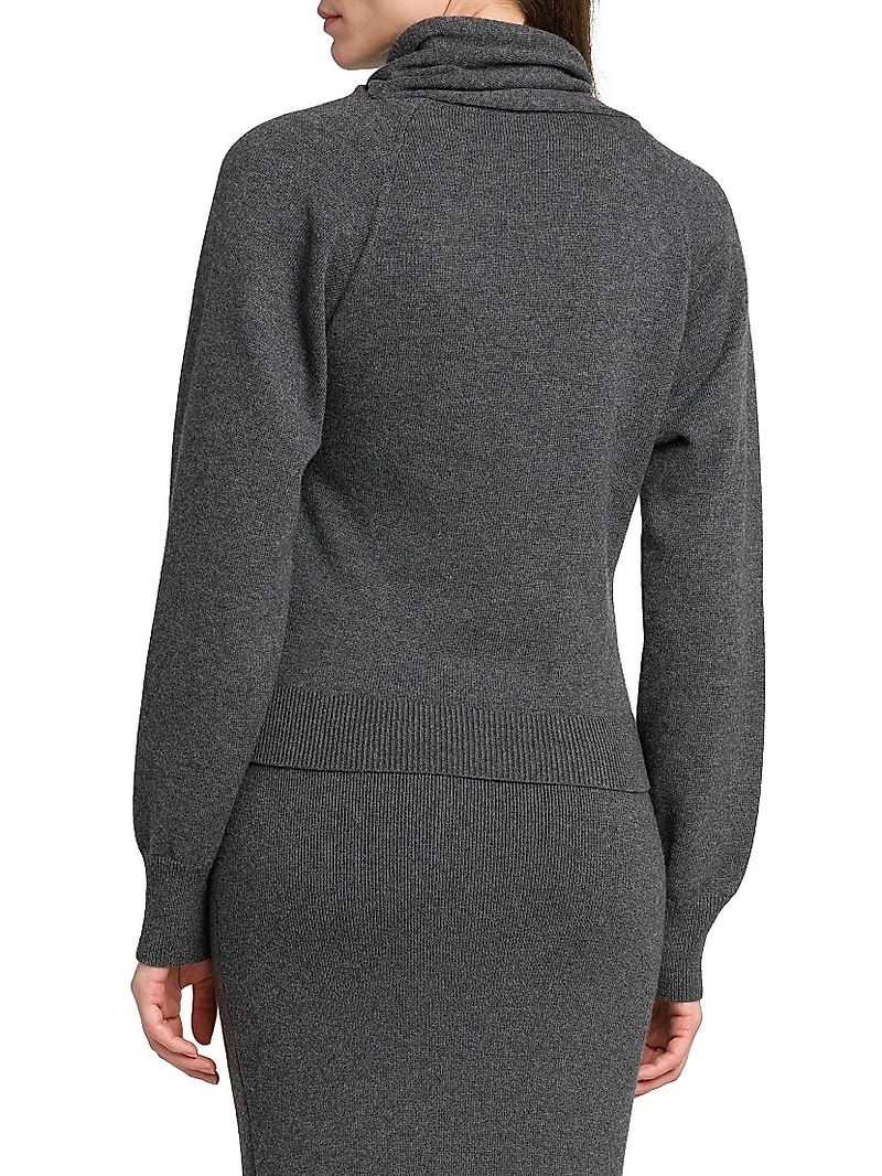 Wrap Collar Cashmere-Cotton Turtleneck