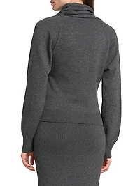 Wrap Collar Cashmere-Cotton Turtleneck