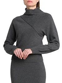 Wrap Collar Cashmere-Cotton Turtleneck