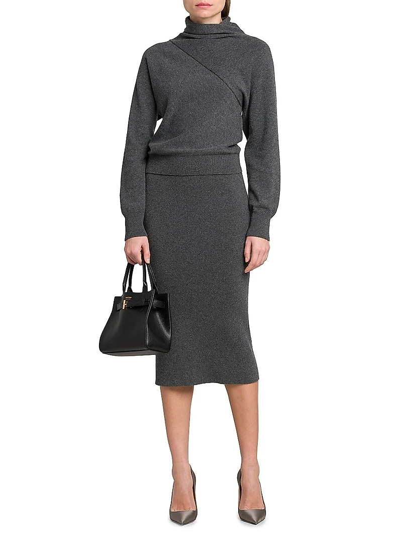 Wrap Collar Cashmere-Cotton Turtleneck