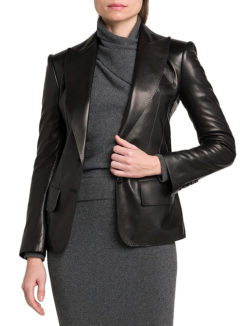 Leather Peak Lapel Jacket