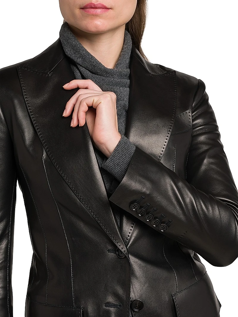 Leather Peak Lapel Jacket