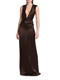 Satin Silk Twist Column Gown
