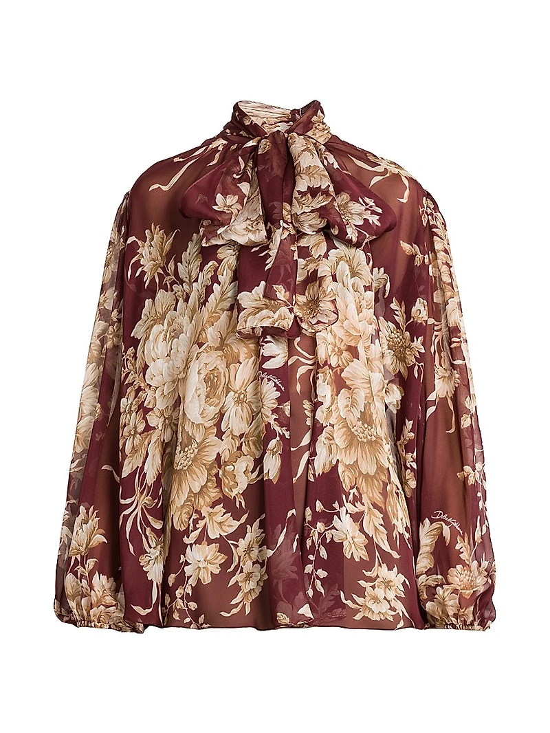 Italian Tailoring Rose Silk Tie-Neck Blouse