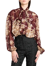 Italian Tailoring Rose Silk Tie-Neck Blouse