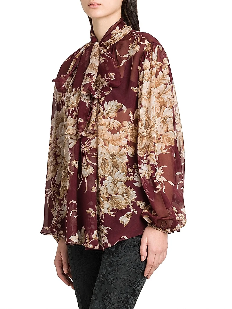 Italian Tailoring Rose Silk Tie-Neck Blouse