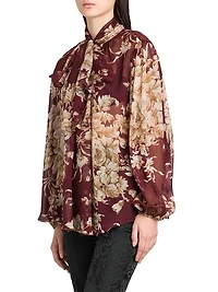 Italian Tailoring Rose Silk Tie-Neck Blouse