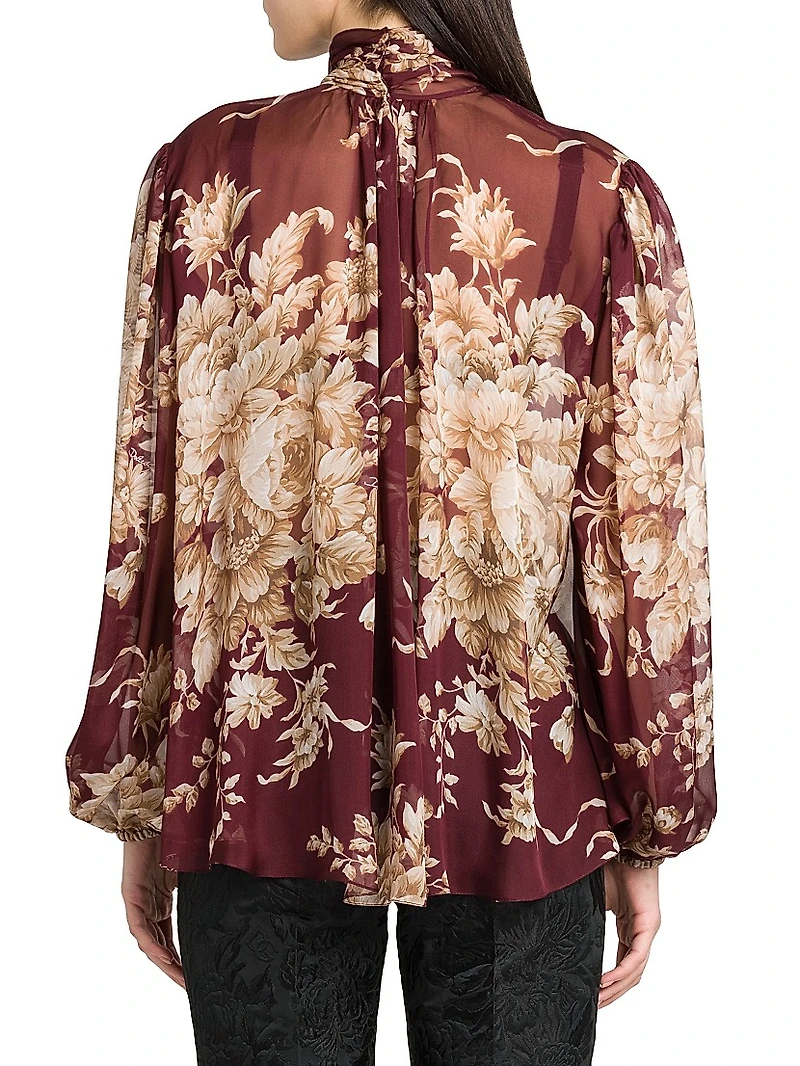 Italian Tailoring Rose Silk Tie-Neck Blouse