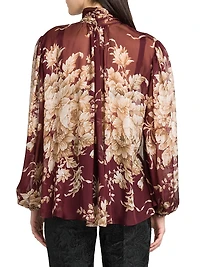 Italian Tailoring Rose Silk Tie-Neck Blouse