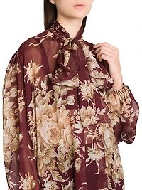 Italian Tailoring Rose Silk Tie-Neck Blouse