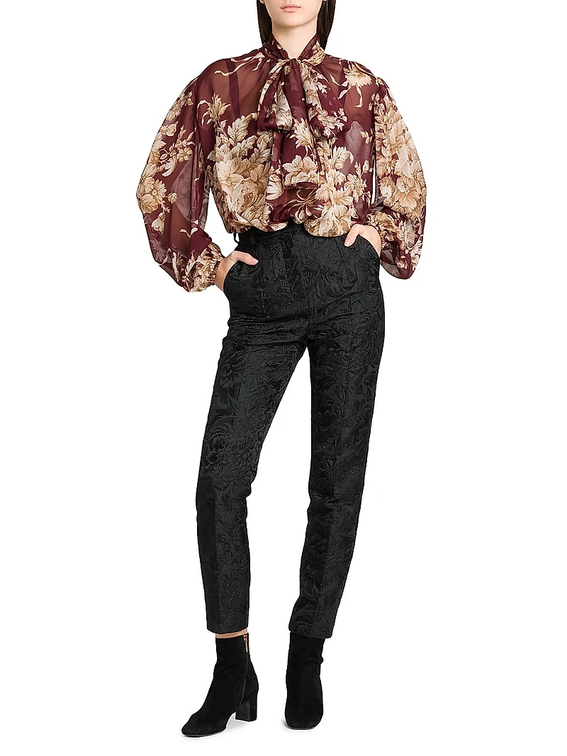 Italian Tailoring Rose Silk Tie-Neck Blouse