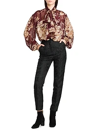 Italian Tailoring Rose Silk Tie-Neck Blouse