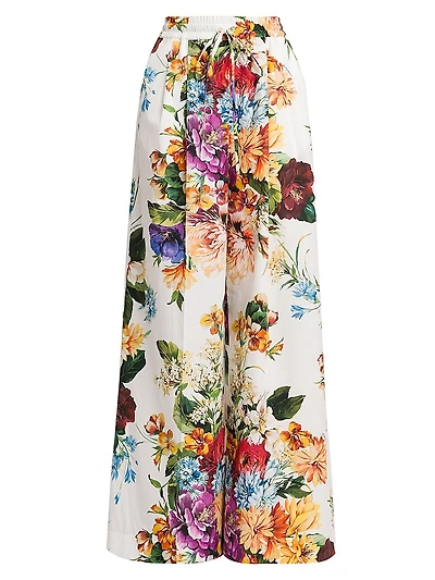 Rafia Fiori Floral Pleated Wide-Leg Pants