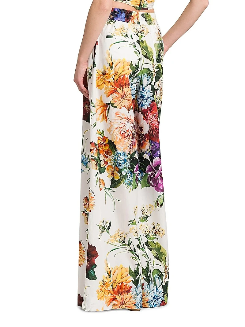 Rafia Fiori Floral Pleated Wide-Leg Pants