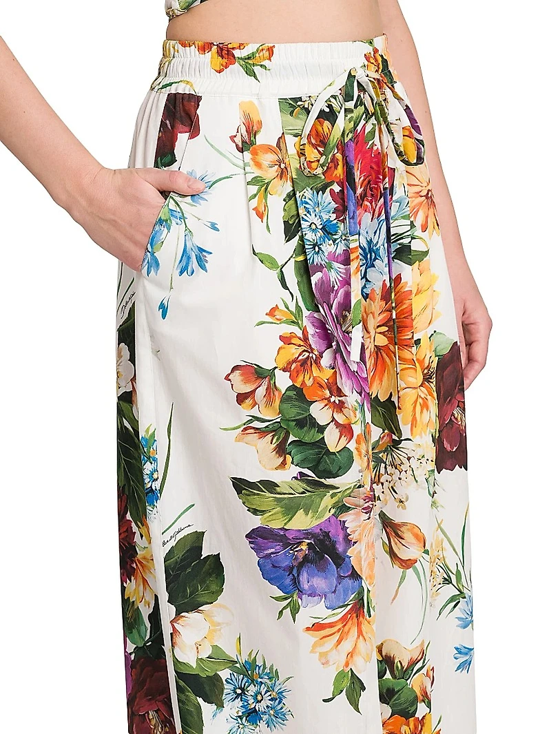 Rafia Fiori Floral Pleated Wide-Leg Pants