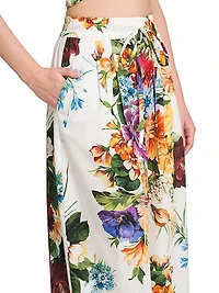 Rafia Fiori Floral Pleated Wide-Leg Pants
