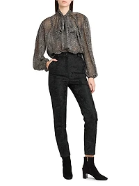 Italian Tailoring Herringbone Silk Tie-Neck Blouse