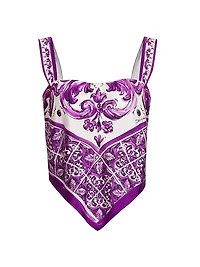 Majolica Print Silk Scarf Top