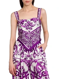 Majolica Print Silk Scarf Top