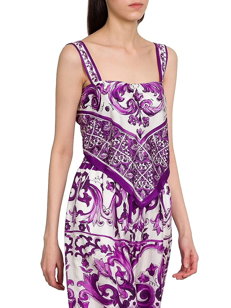 Majolica Print Silk Scarf Top