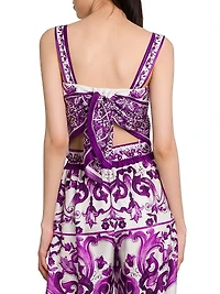 Majolica Print Silk Scarf Top