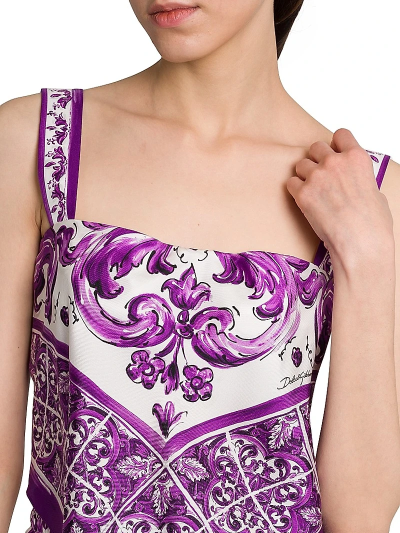 Majolica Print Silk Scarf Top