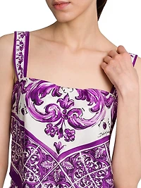 Majolica Print Silk Scarf Top