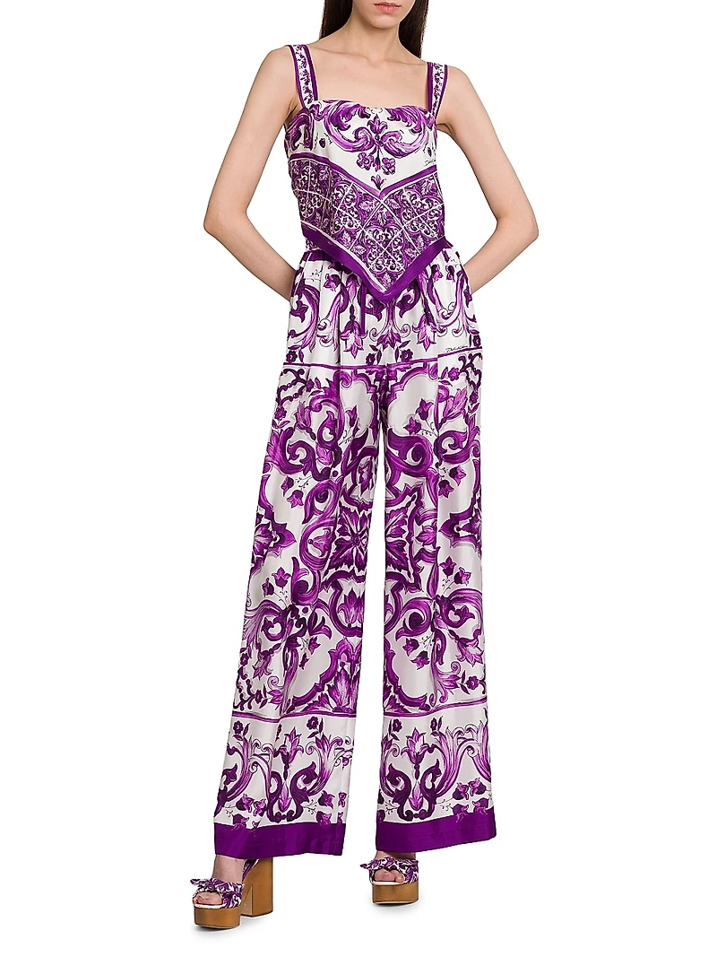 Majolica Print Silk Scarf Top
