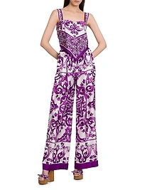 Majolica Print Silk Scarf Top