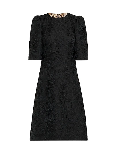 Brocade Leopard-Lined Midi-Dress