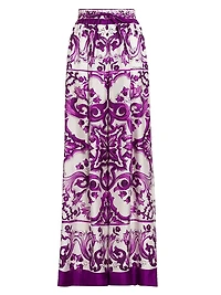 Majolica Print Silk Wide-Leg Pants