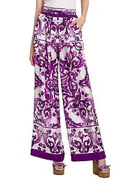 Majolica Print Silk Wide-Leg Pants