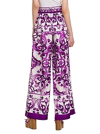 Majolica Print Silk Wide-Leg Pants