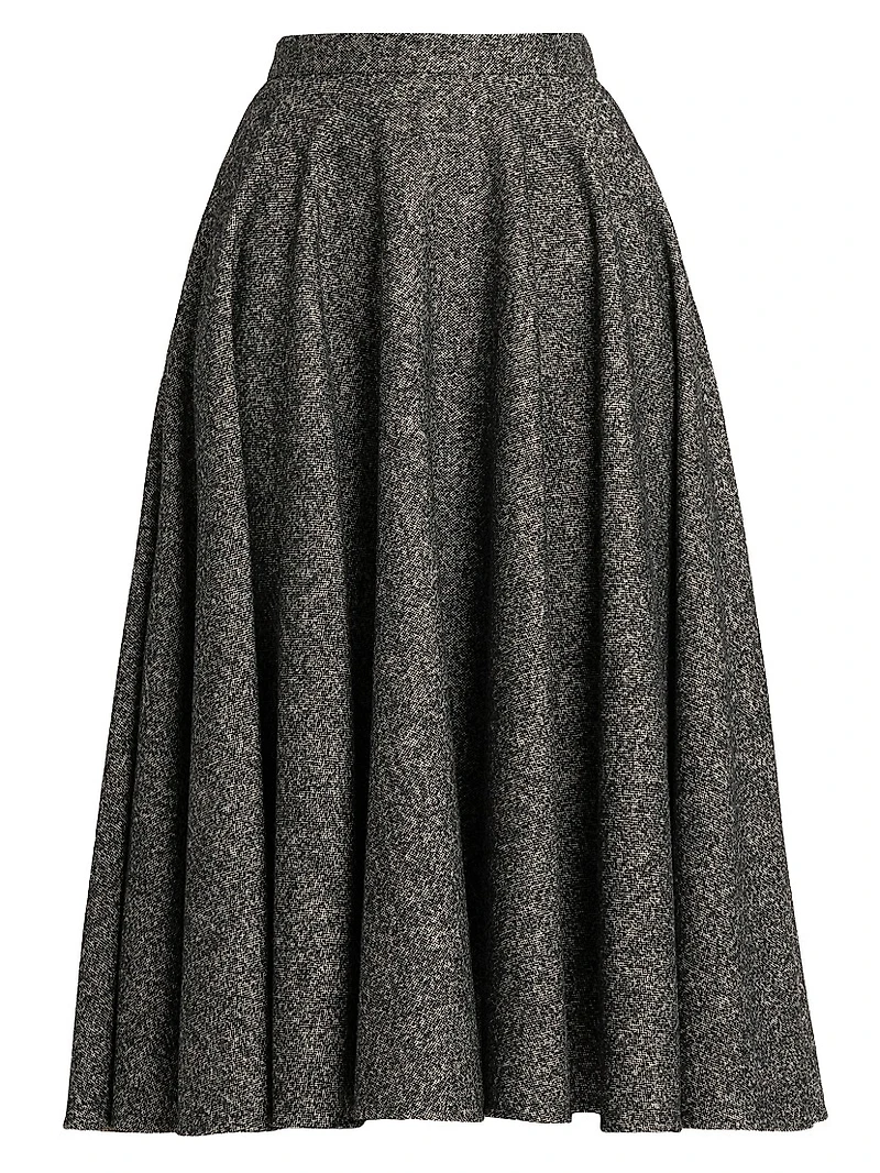 Italian Tailoring Pleated Wool-Blend Midi-Skirt
