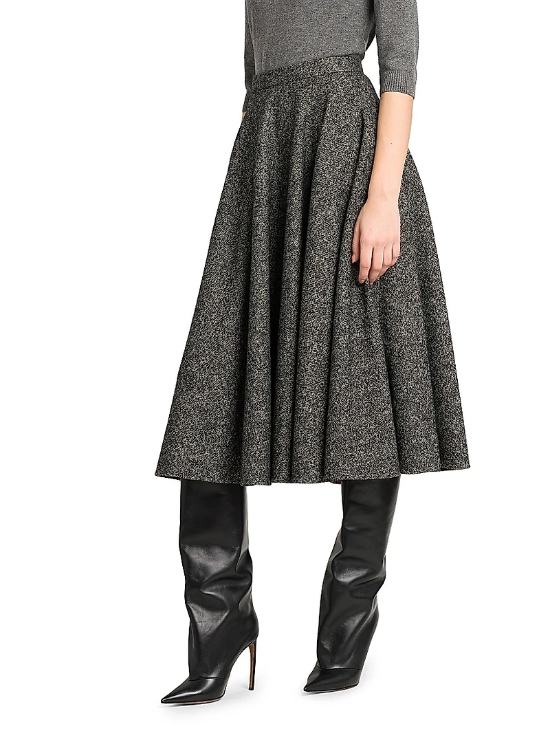 Italian Tailoring Pleated Wool-Blend Midi-Skirt
