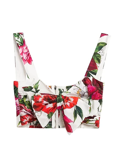 Rafia Fiori Bow Floral Cotton Crop Top